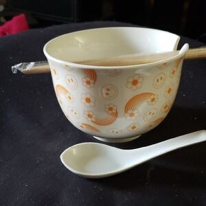 Cute Noodle Bowl with Chopsticks and Spoon
